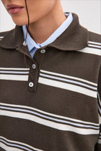 Relaxed Collared Striped Long Sleeve Blouse