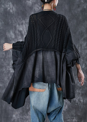 Tops de punto de patchwork asimétricos de gran tamaño negros bohemios de primavera 