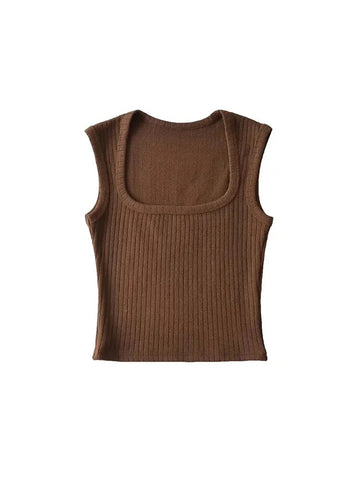 Tops cortos de verano para mujer, camiseta sin mangas sexy de color liso, de punto fino, básica, ropa de abrigo, camisola elástica 