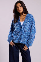 New Retro Fashion Deep V-Neck Maillard Plush Long-Sleeve Knit Cardigan
