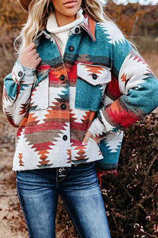 Oberbekleidung mit Vintage-Print und Umlegekragen mit Taschenschnalle 