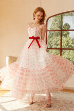 Vestido de fiesta largo estilo princesa, corte en A, escote corazón y lazo
