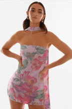 Sexy Strapless Chiffon Print Bodycon Club Mini Dress