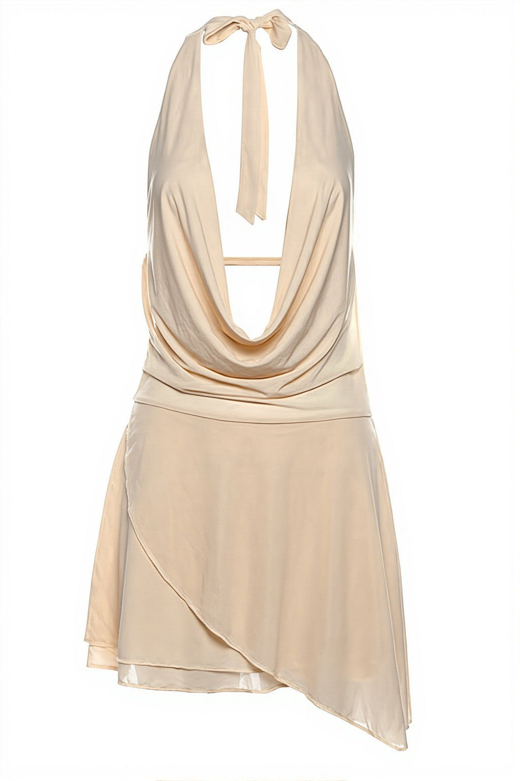 Solid Deep V Halter Backless Mini Dress