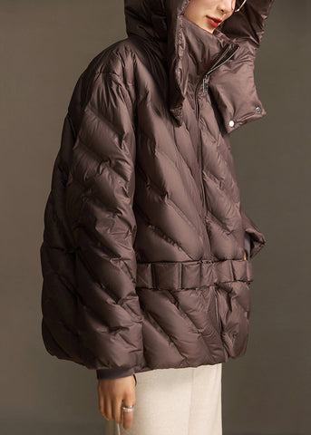 Lose Kaffee Kapuze Reißverschluss Kordelzug Ente Daunenmäntel Winter 