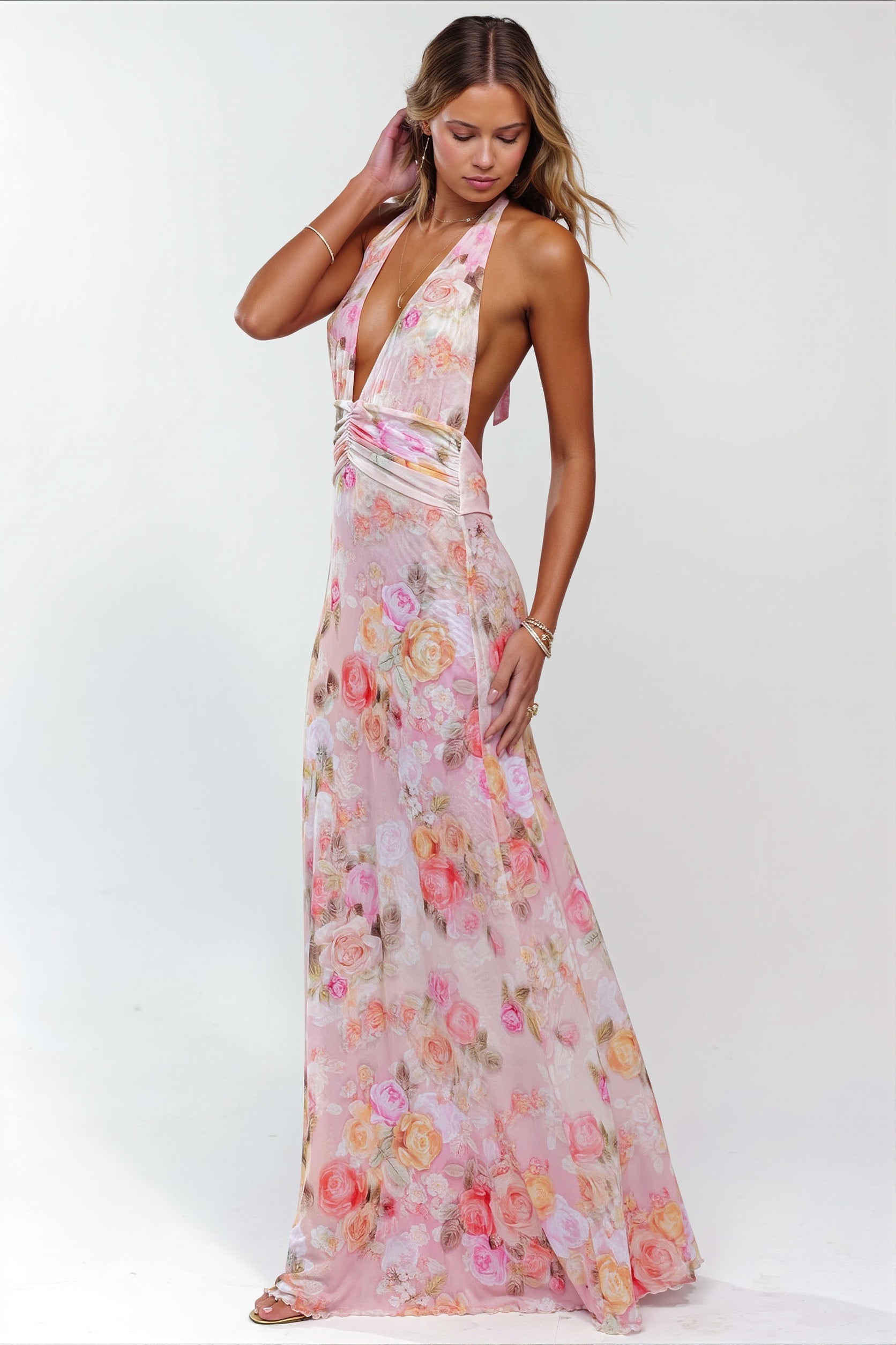 Halter Backless Printed Slim Maxi Dress