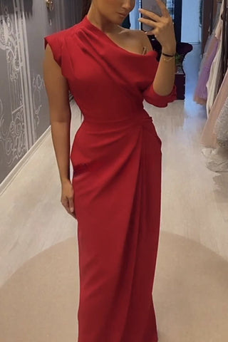 Single Tonight – Formelles Maxikleid mit gerüschtem, unregelmäßigem Ausschnitt und halblangen Ärmeln 