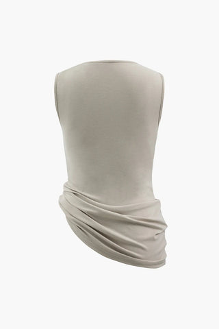 Makala Camiseta sin mangas con pliegues asimétricos en color caqui 