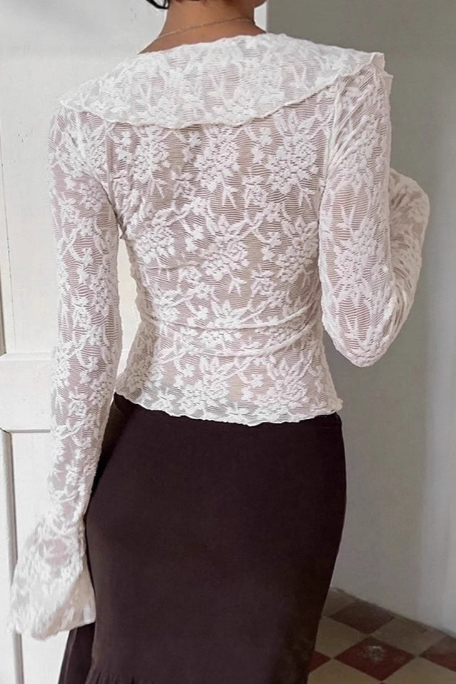 Chic Design White Lace Flare Sleeve Blouse