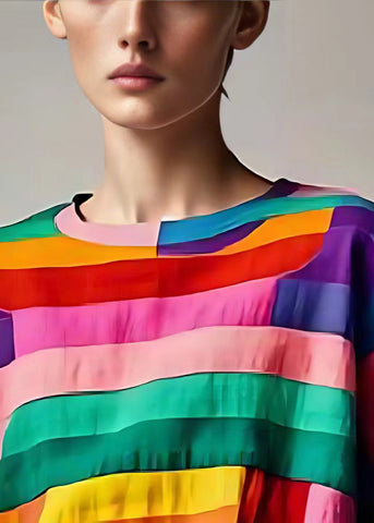 Camiseta de tirantes ajustada de algodón con patchwork y rayas multicolor para verano 