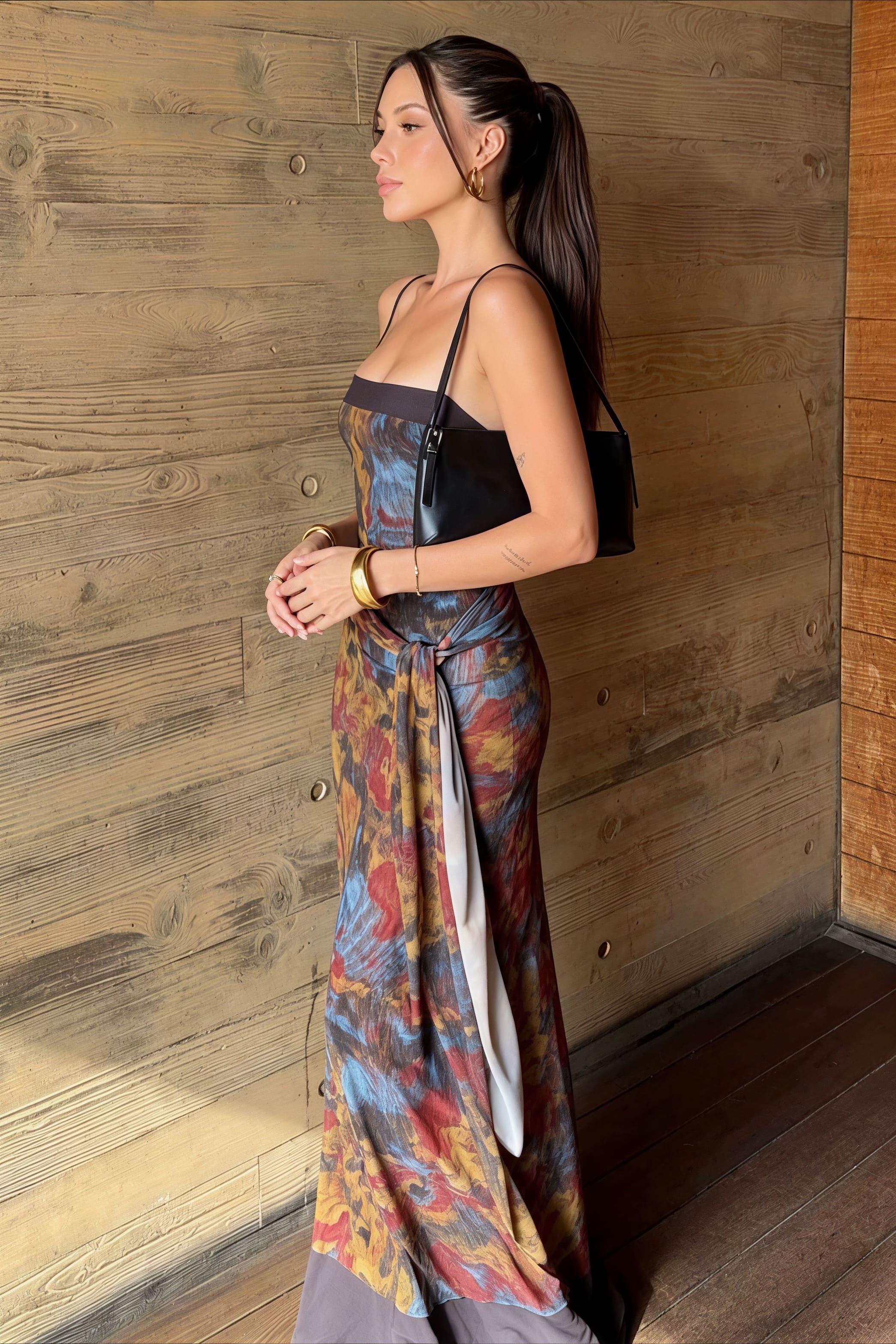 Vintage Contrast Print Cami Maxi Dress