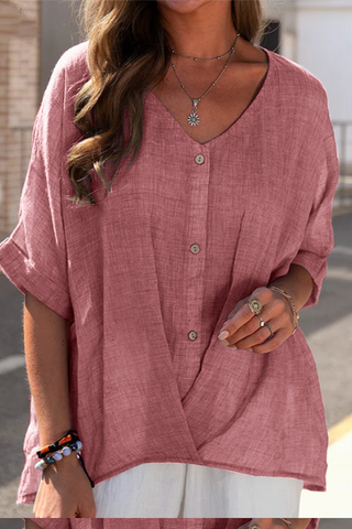 Modische, einfarbige Oberteile mit geteiltem V-Ausschnitt (6 Farben) 