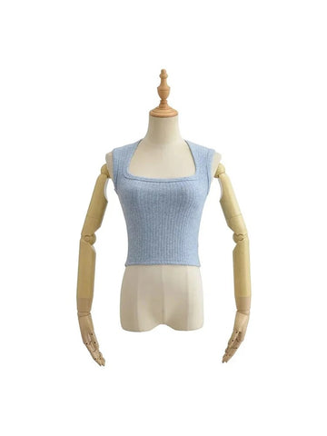 Tops cortos de verano para mujer, camiseta sin mangas sexy de color liso, de punto fino, básica, ropa de abrigo, camisola elástica 