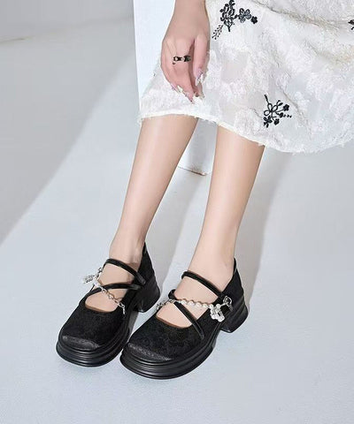 Französisch Beige Plattform Loafer Schuhe Kreuz Strap Perle 