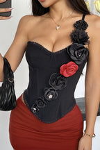 Strapless Red Lace Floral Boned Cami Top