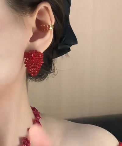 Stylish Red Alloy Zircon Tassel Stud Earrings