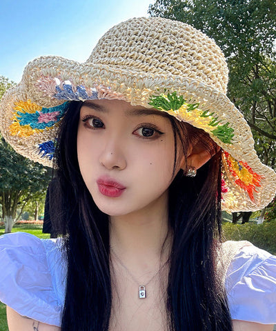 Nuevo sombrero de paja tejido con protección solar de color beige para verano 