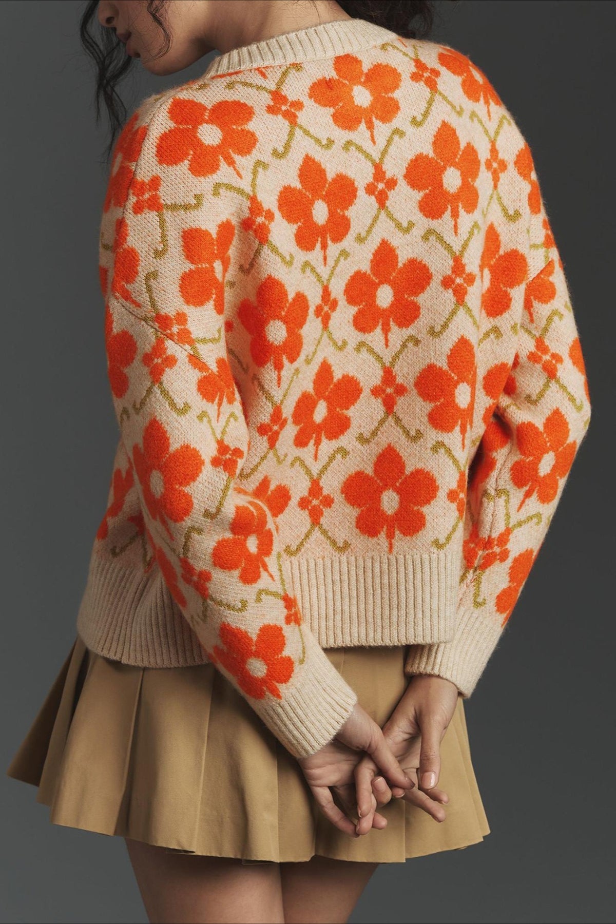 Floral Jacquard Elegant Long Sleeve Knit Cardigan