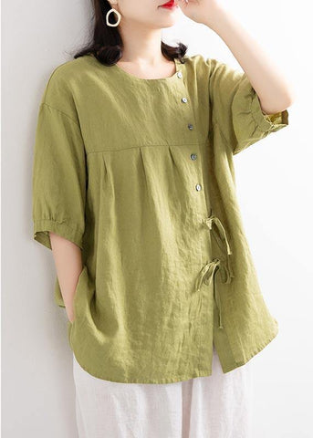 Blusas modernas de lino y algodón con botones morados para verano 