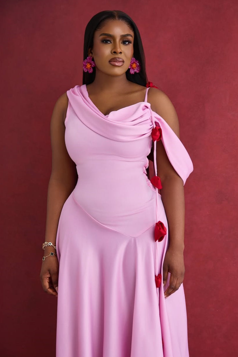 Solid Asymmetrical Shoulder Cowl Neck Cami Maxi Dress