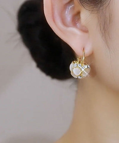 Pendientes de aro con forma de cesta de flores y piedra de ojo de gato sobredorada en plata de ley dorada para mujer 