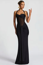 Sheer Mesh Sash Bodycon Maxi Dress