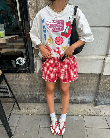 Camiseta gótica Harajuku con cereza verde fluorescente 