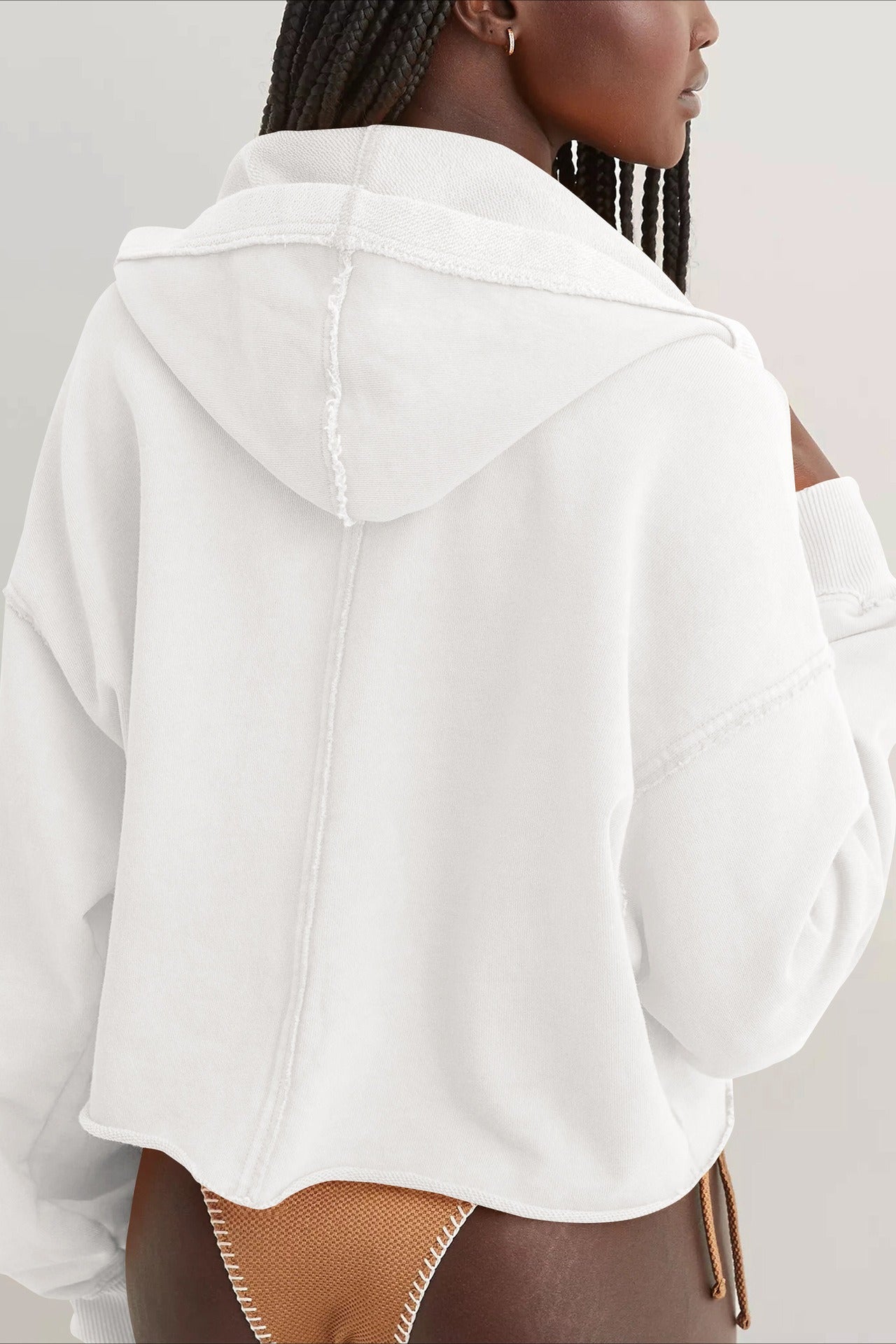 Chic Relaxed Solid V-Neck Hoodie