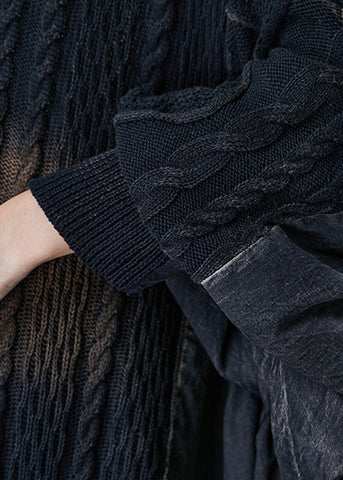 Tops de punto de patchwork asimétricos de gran tamaño negros bohemios de primavera 