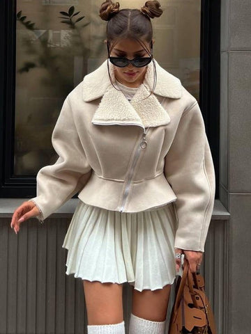 TARUXY drehen-unten Schlank Mäntel Für Frauen 2023 Herbst Winter Mode Langarm Jacken Frau Straße Beiläufige Kurze Strickjacke femme 