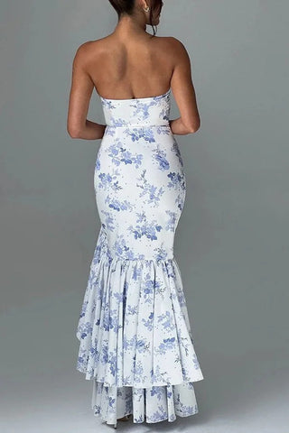 Sexy schulterfreies, schmal geschnittenes Maxikleid mit unregelmäßigem Saum 