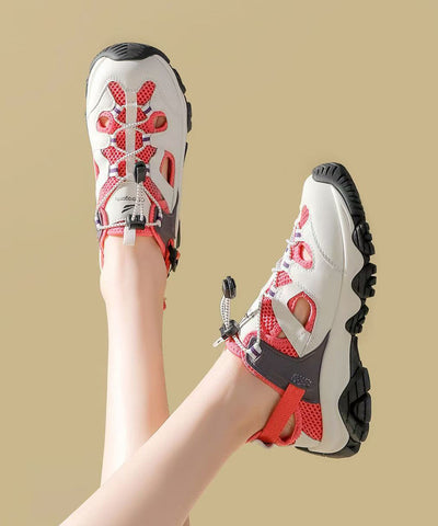 Lässige rote Plateausandalen mit ausgehöhltem, atmungsaktivem Mesh 