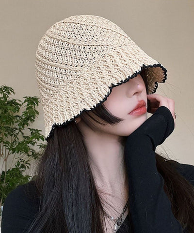 Handgemachte schwarze Bucket Hat aus Strick mit Hohlsaum 