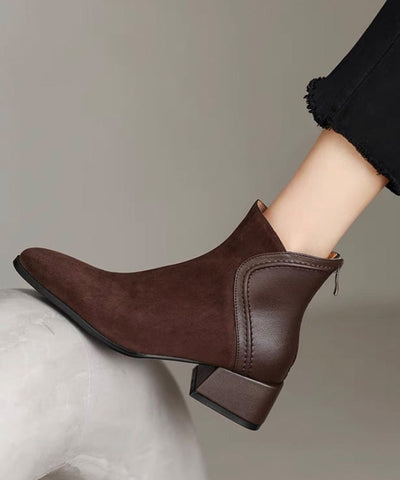 Elegante, klobige Wildlederstiefel in Braun 