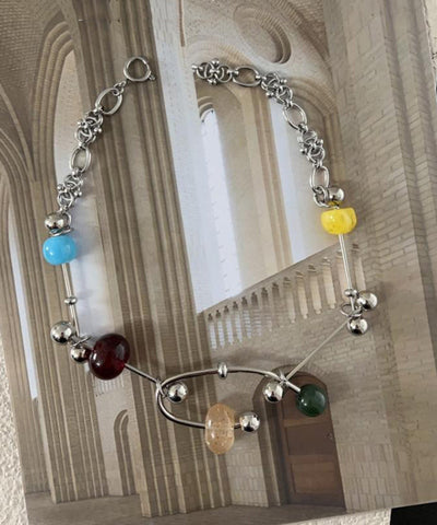 Collar con colgante único de aleación acrílica de acero inoxidable con arcoíris 