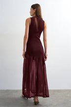 Ribbed Knit Mesh Splice Maxi Dress