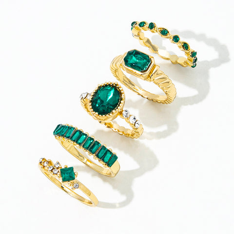 Imitation Smaragd Diamant Ring Set 5 Stück 