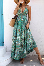 V Neck Ruffle Casual Boho Dress