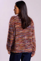 New Retro Fashion Deep V-Neck Maillard Plush Long-Sleeve Knit Cardigan