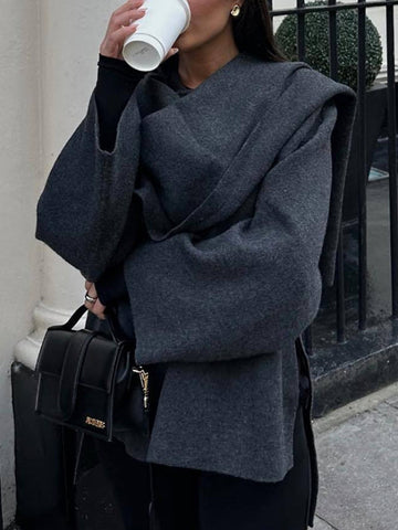 Capa tipo chal estilo vintage gris con bufanda 