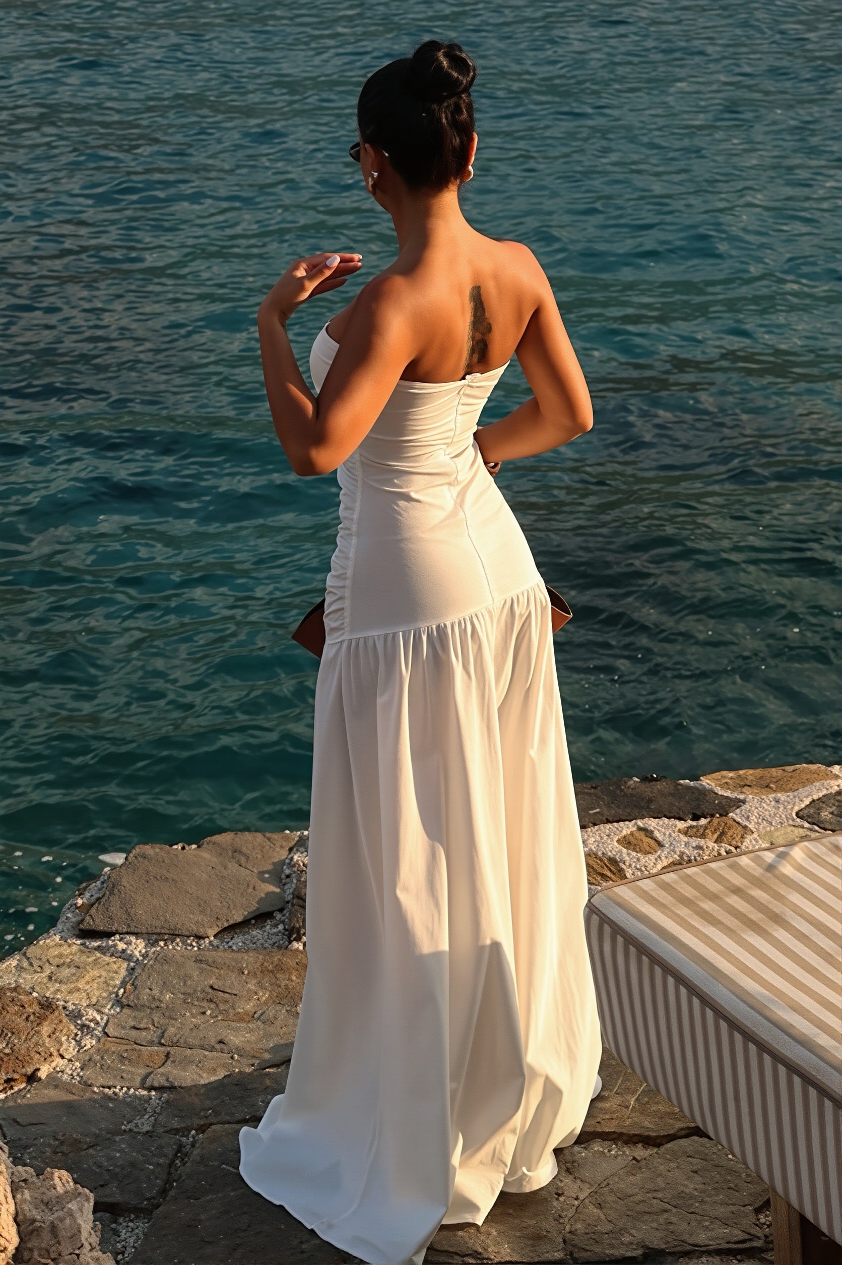 Solid Hollow Bandeau Casual Maxi Dress