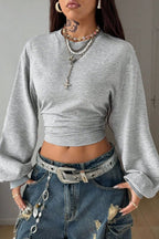 Y2K Lantern Sleeve Crop Sweatshirts