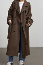 Solid Color Longline Elegant Long Sleeve  Overcoat