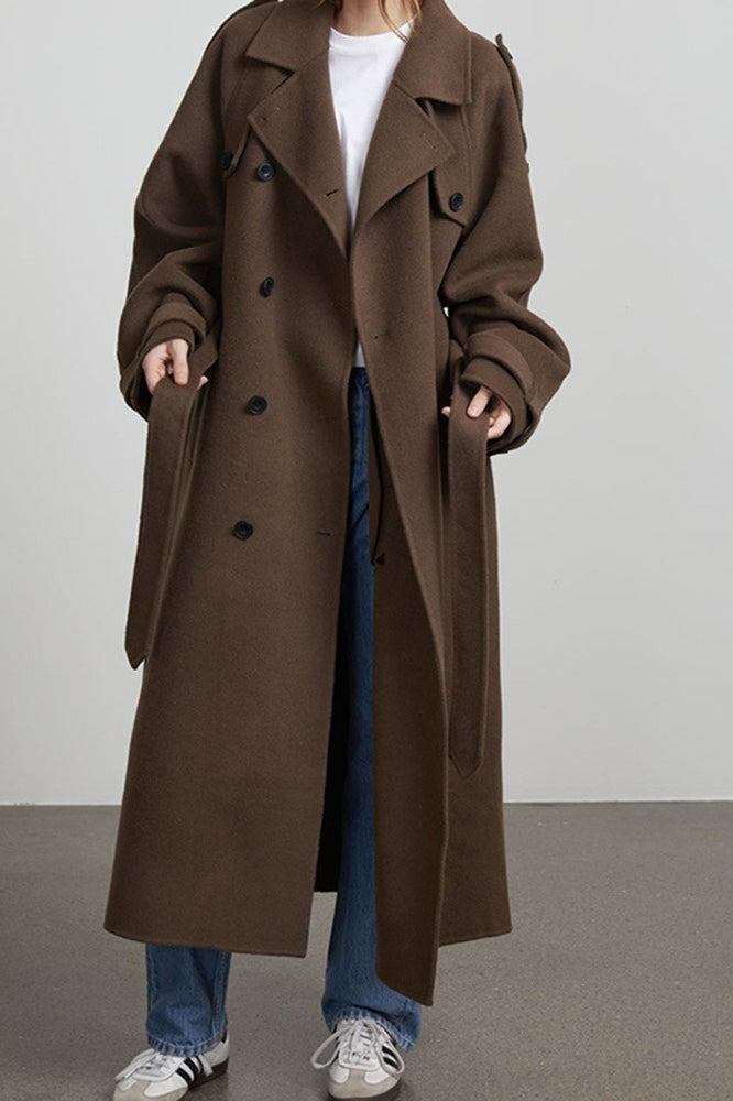 Solid Color Longline Elegant Long Sleeve  Overcoat