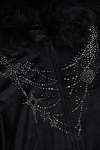 Gothic Rhinestone Fur Paneled Slim Hoodie