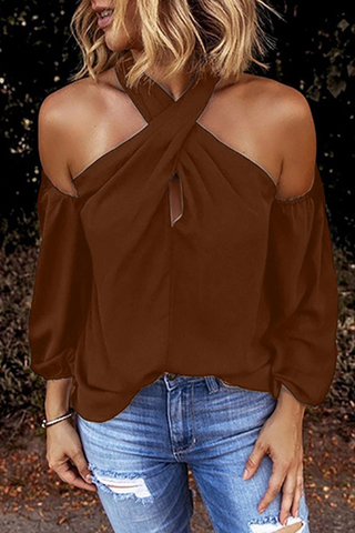 Casual Solid Hollowed Out Halter Tops(6 Colors)