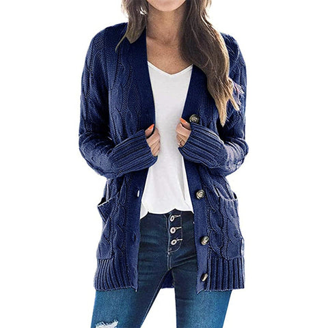 Herbst Winter Frauen Kleidung Casual Strickjacke Mantel Einfarbig Twist Taste Strickjacke Pullover Frauen 