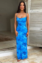 Floral Pouch Neck Sleeveless Bodycon Maxi Dress
