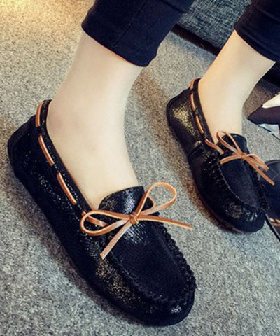 Einzigartige Spleißen Flache Schuhe Silber Pailletten Schleife Kunstleder 