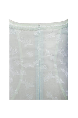 Vestido largo Ulissa verde claro con escote cuadrado, textura jacquard y abertura alta 